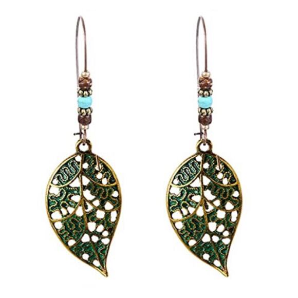Boho Patina Leaf Earrings - Picture 1 of 1